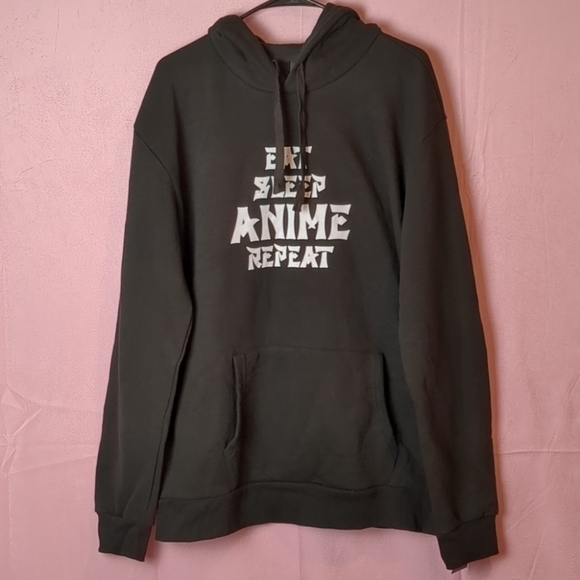 TeeStars Unisex Eat Sleep Anime Repeat Black and White Graphic Pullover Hoodie - Picture 1 of 7